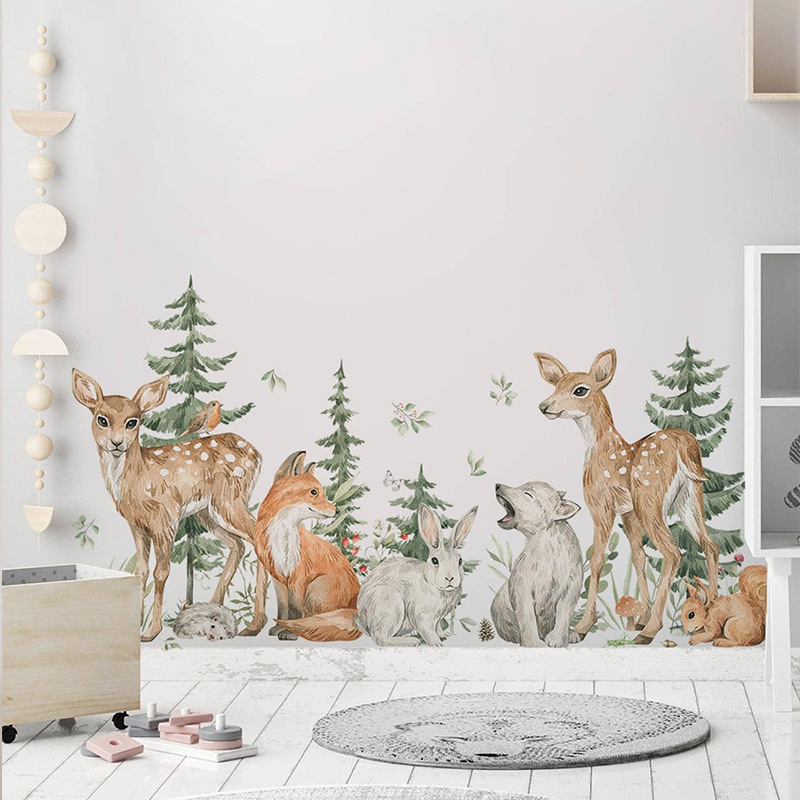 Baby Nursery Plants - Cartoon Watercolor Forest Animals Deer Plant