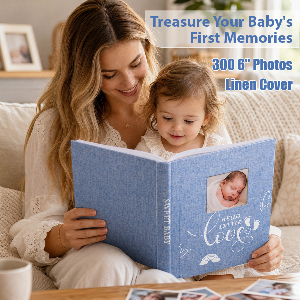 Baby Nursery Bookcase - Linen Photo Album, 300 6-Inch Photos