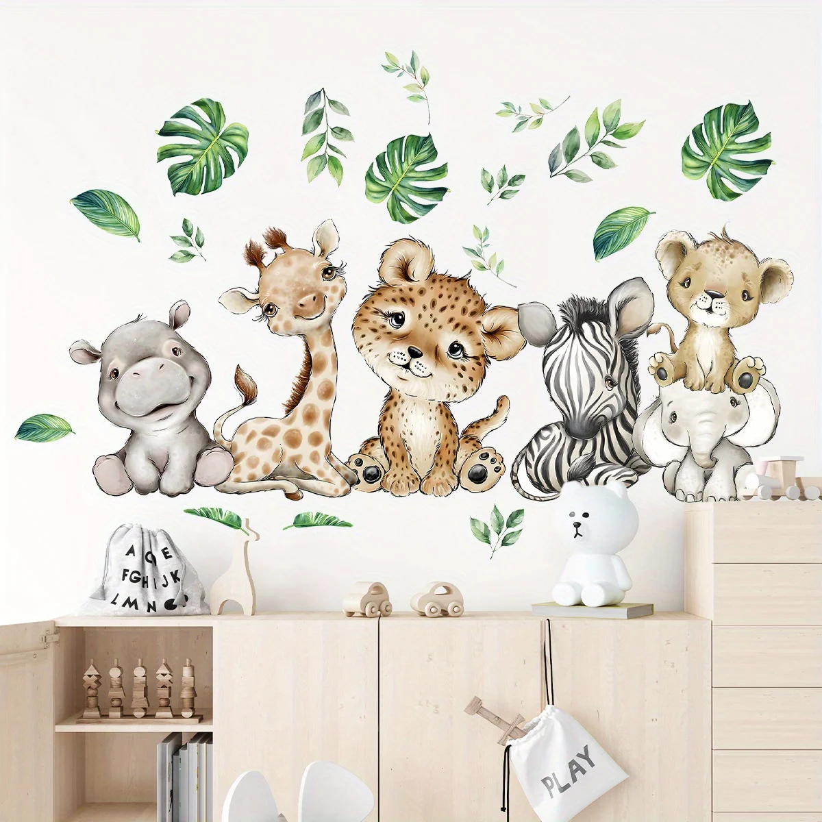 Wall Decal Nursery - 1PC Cartoon Cute Hippo Tiger Elephant