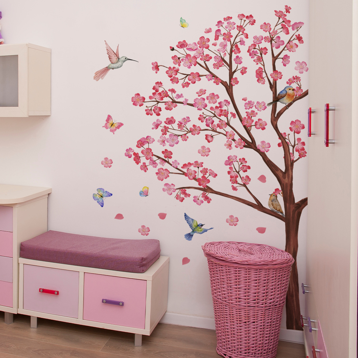 Baby Nursery Plants - Watercolour Bird Flower Wall Stickers Living