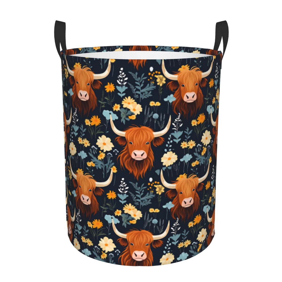 Laundry Hamper Nursery - Floral Highland Cows Laundry Basket Collapsible