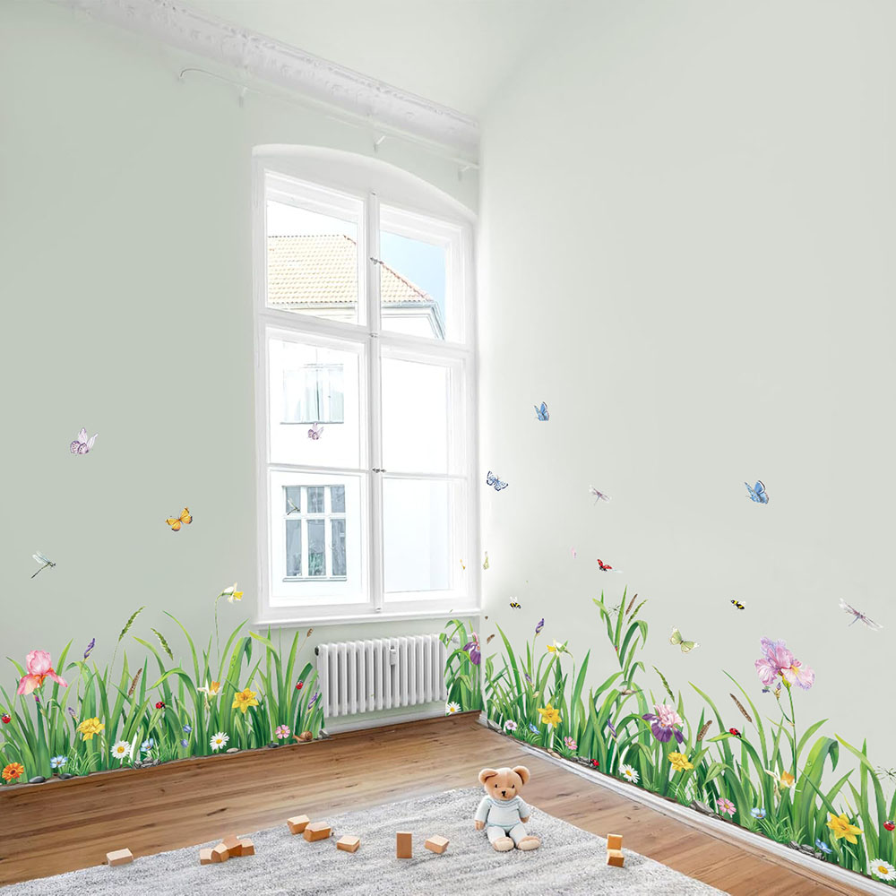 Baby Nursery Plants - Green Grass Flowers Borader Wall Sticker