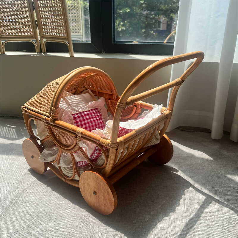 Baby Nursery Plants - Woven Rattan Baby Stroller Vintage Playing