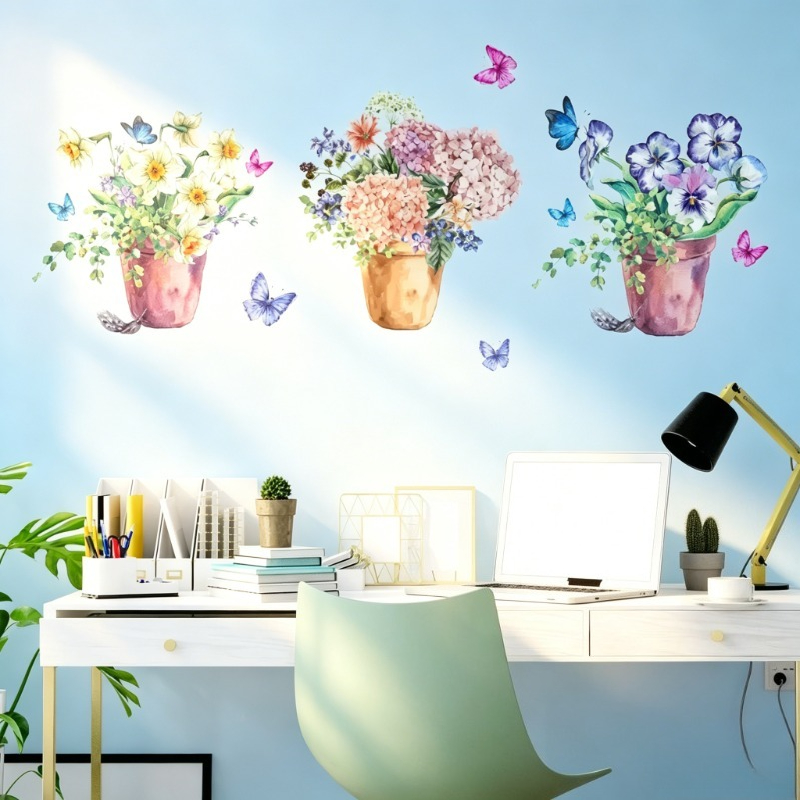 Wall Decal Nursery - Pastel Hydrangea Pansy Wall Decals Peel