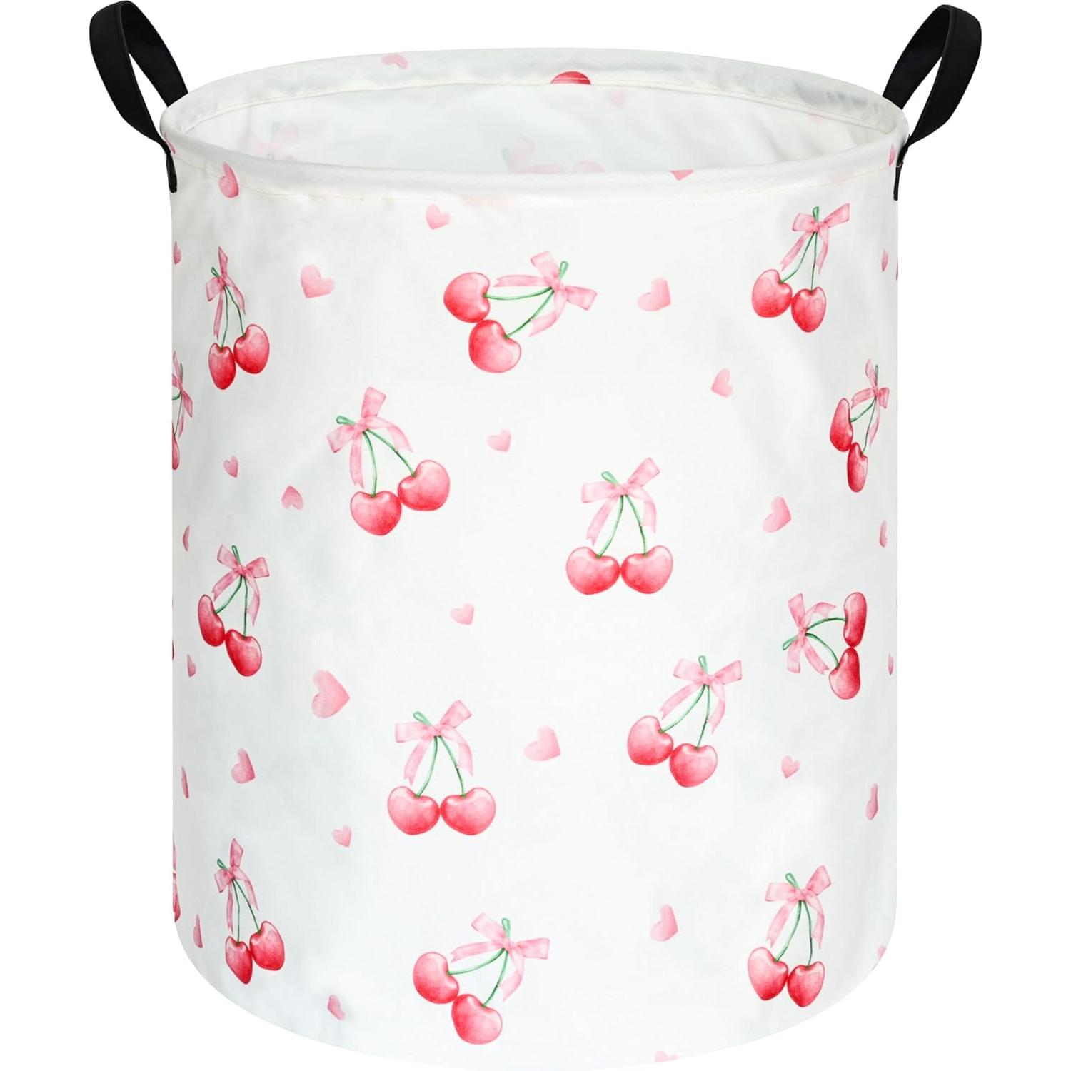 Laundry Hamper Nursery - Cherry Print Round Laundry Hamper Storage