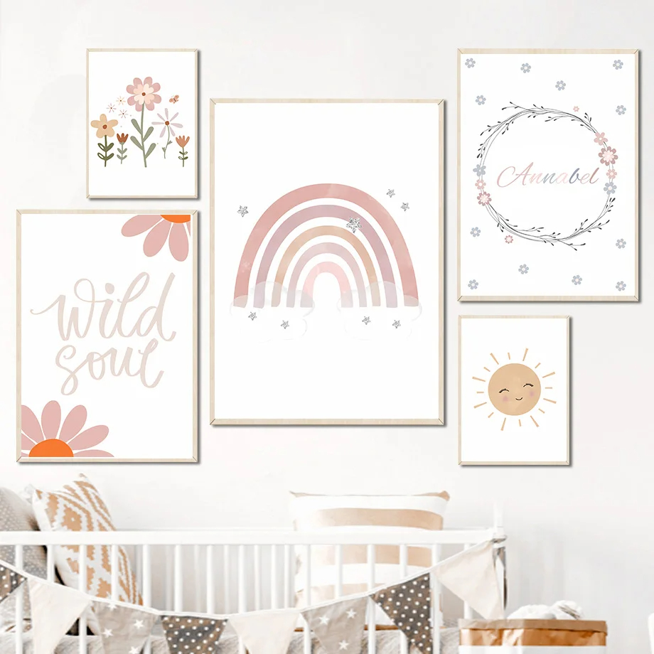 Baby Nursery Mirror - Boho Rabbit Flower Sun Rainbow Nursery