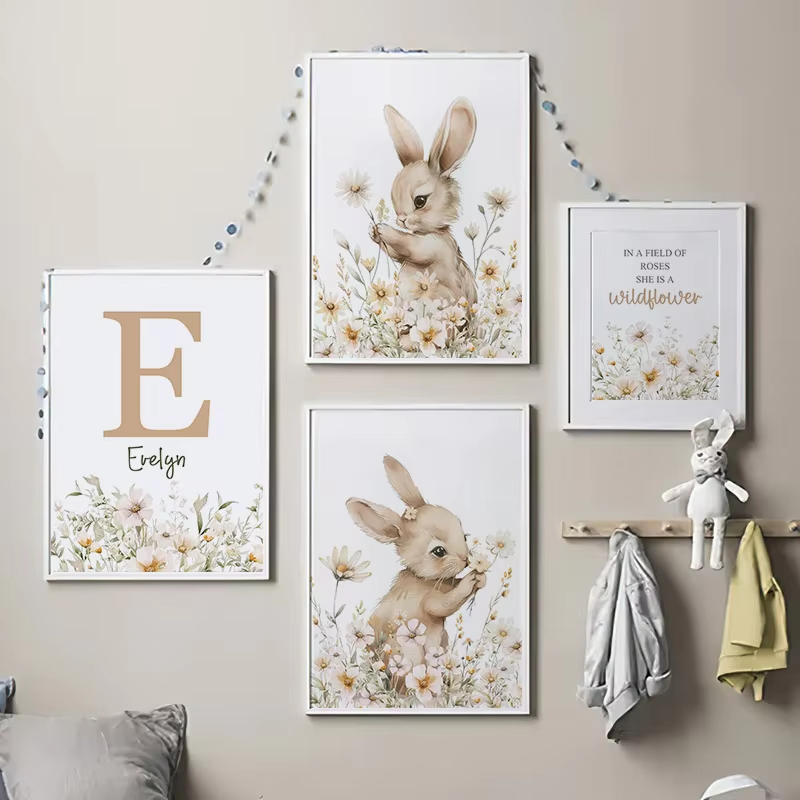 Baby Nursery Mirror - Autumn Rabbit Wild Flower Daisy Nursery