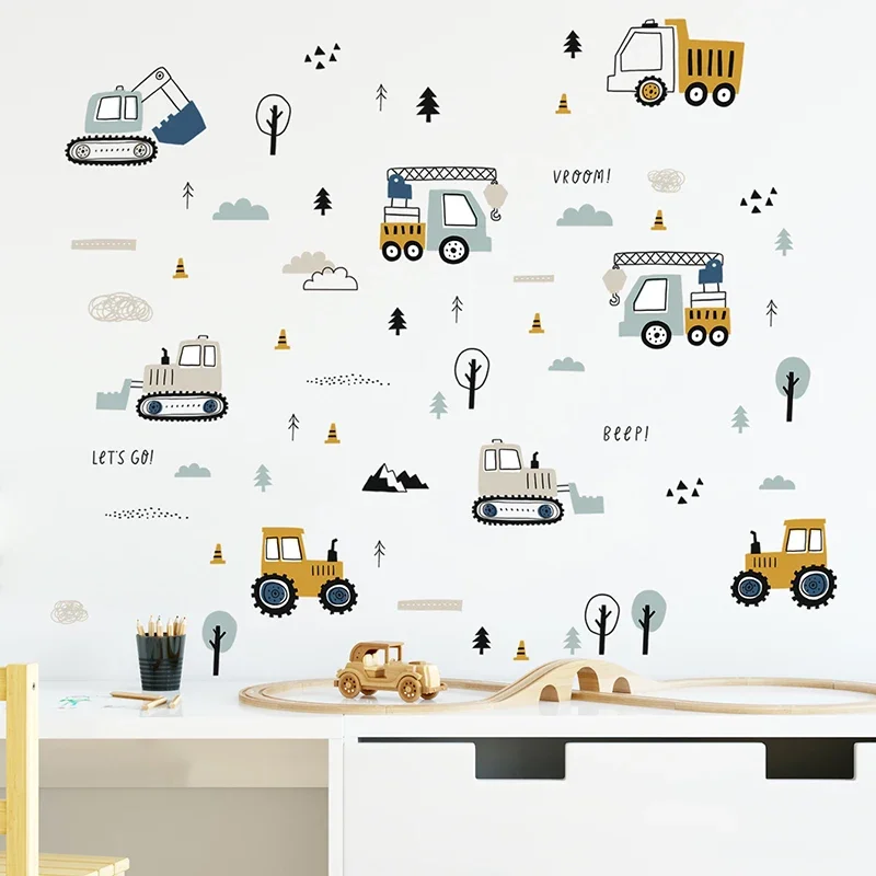 Baby Nursery Vinyl - Hand Drawn Cute Cars Cargo Truck