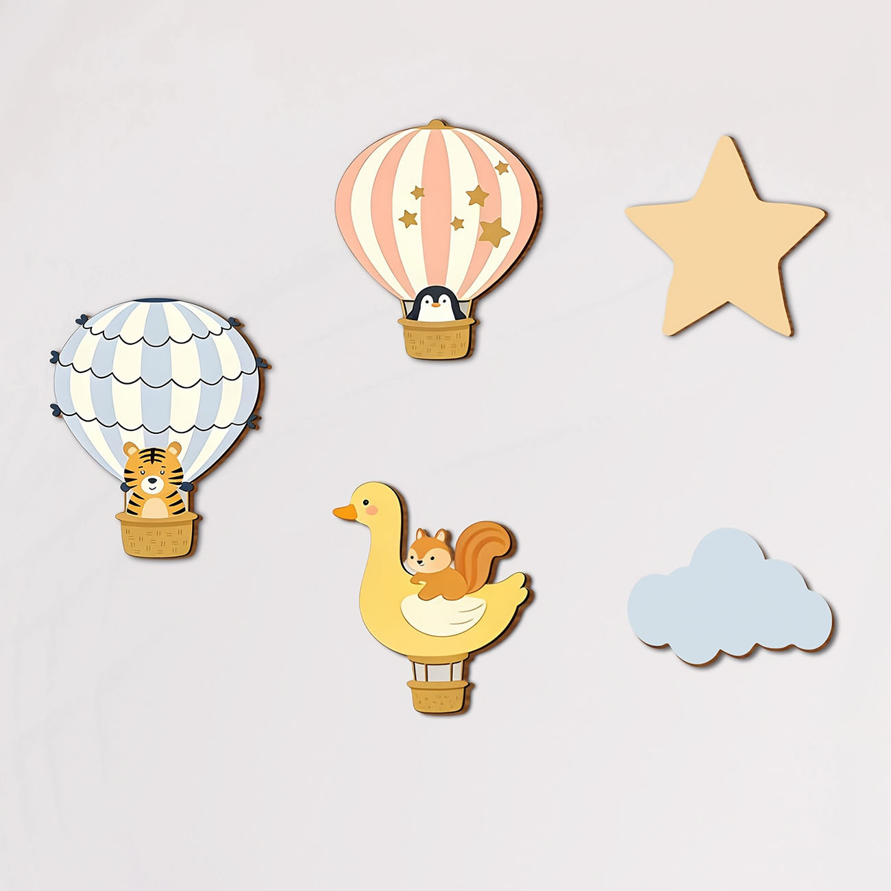 Baby Nursery Vinyl - 5Pcs Animal Hot Air Balloon Wooden