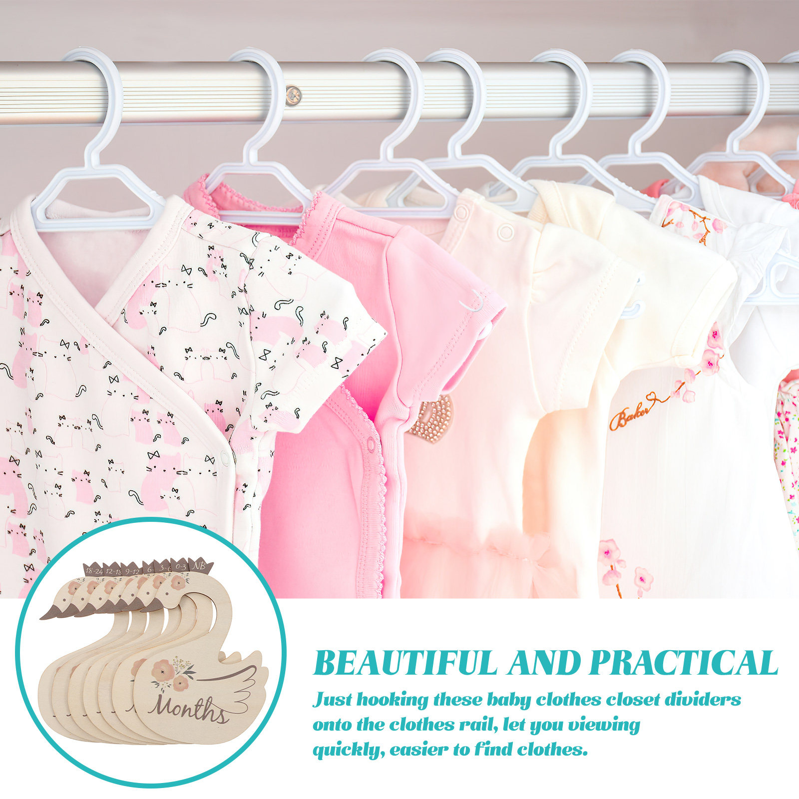 7Pcs Swan Baby Clothes Size Di - Baby Nursery Closet 评论和价格