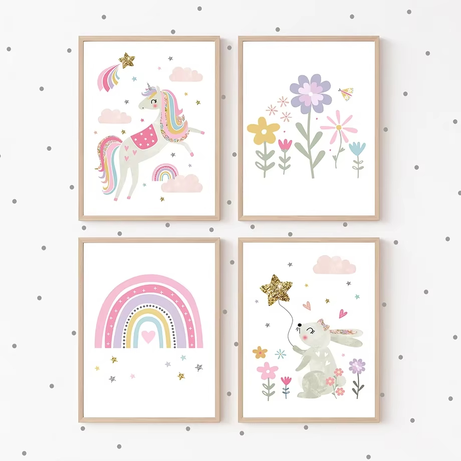 Pink Unicorn Rabbit Rainbow Cl - Baby Nursery Mirror 评论和价格