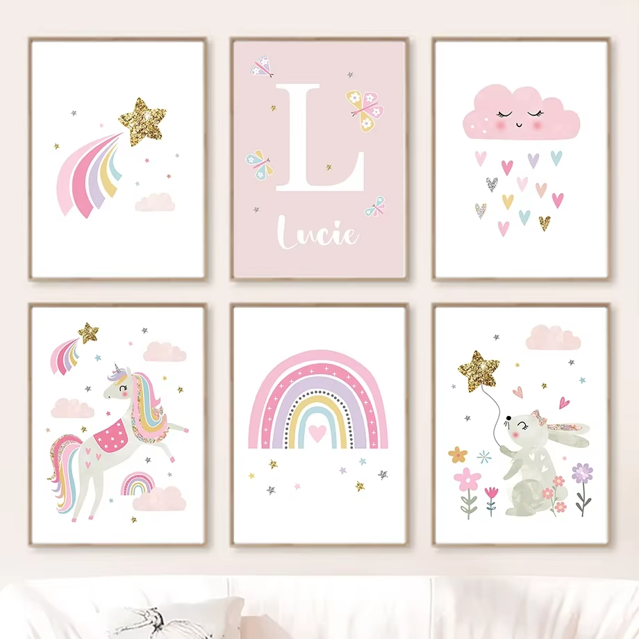 Pink Unicorn Rabbit Rainbow Cl - Baby Nursery Mirror 评论和价格