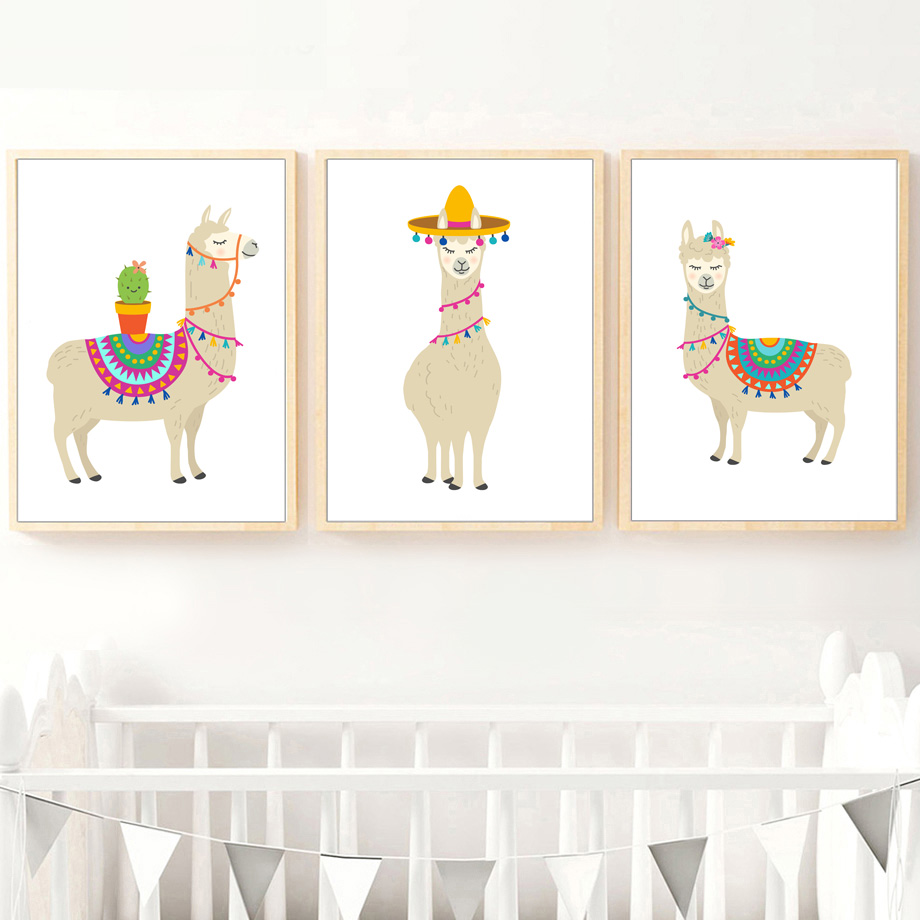 Cartoon Llama Cactus Nursery W - Baby Nursery Mirror 评论和价格