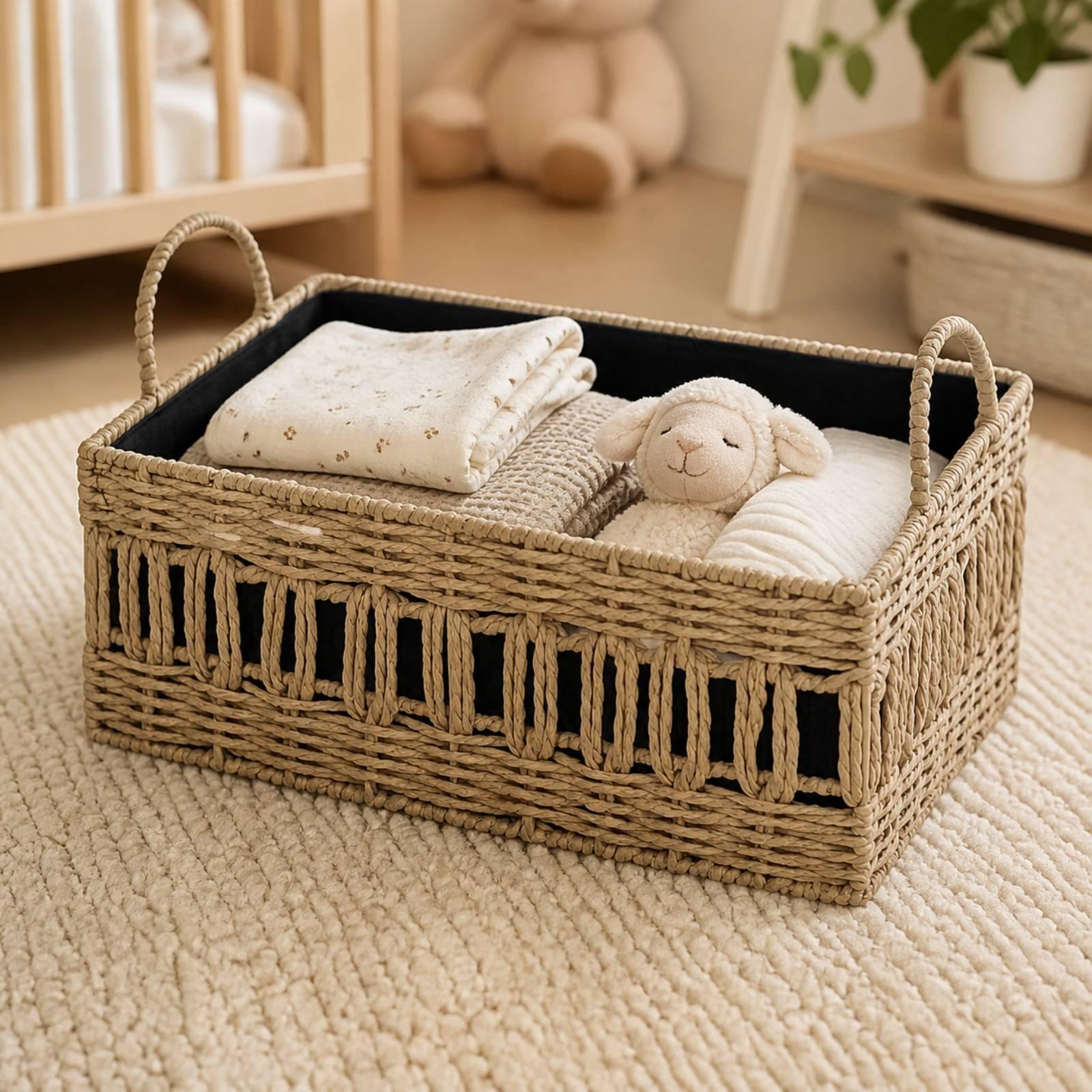 Woven Storage Basket with Hand - Baby Nursery Closet 评论和价格