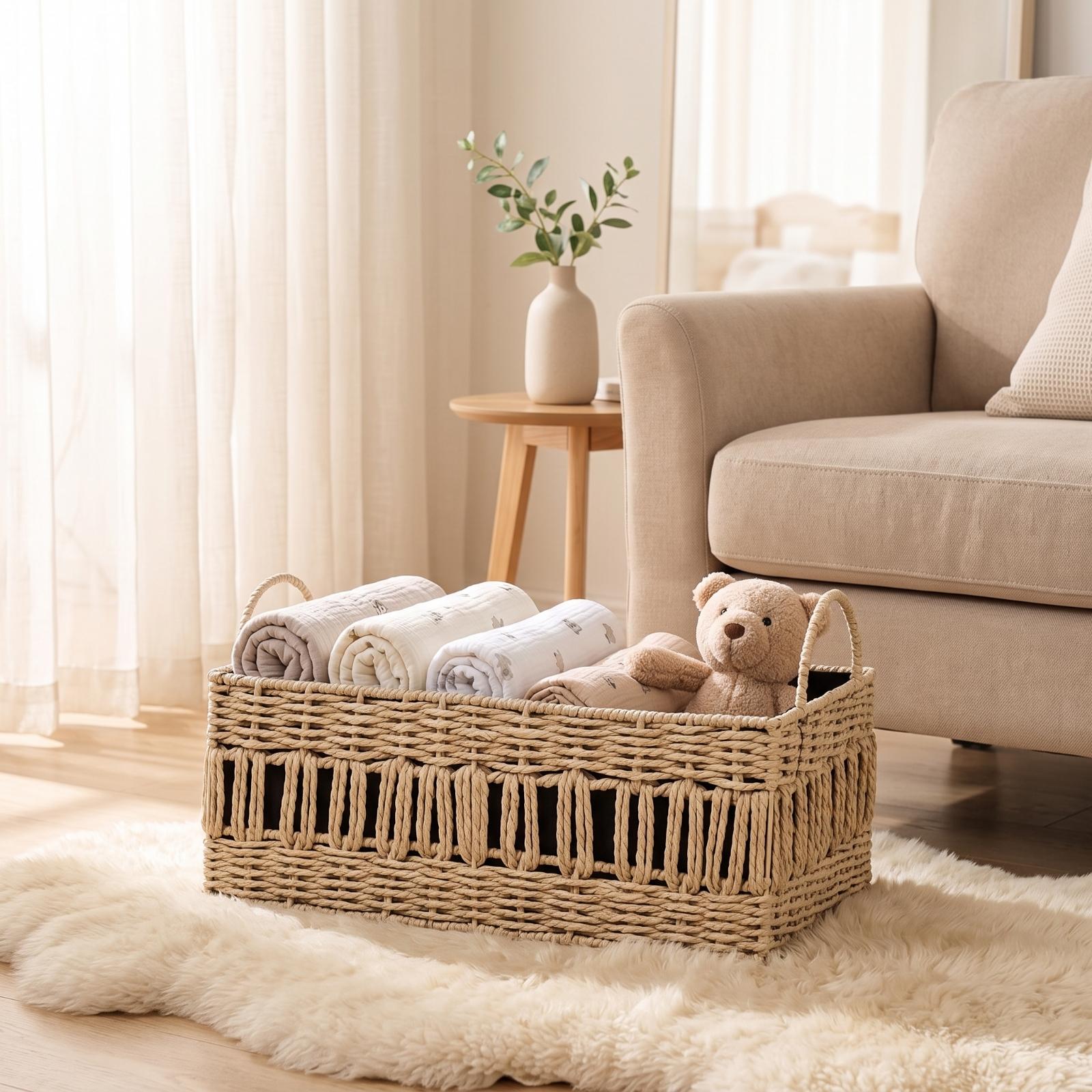 Woven Storage Basket with Hand - Baby Nursery Closet 评论和价格