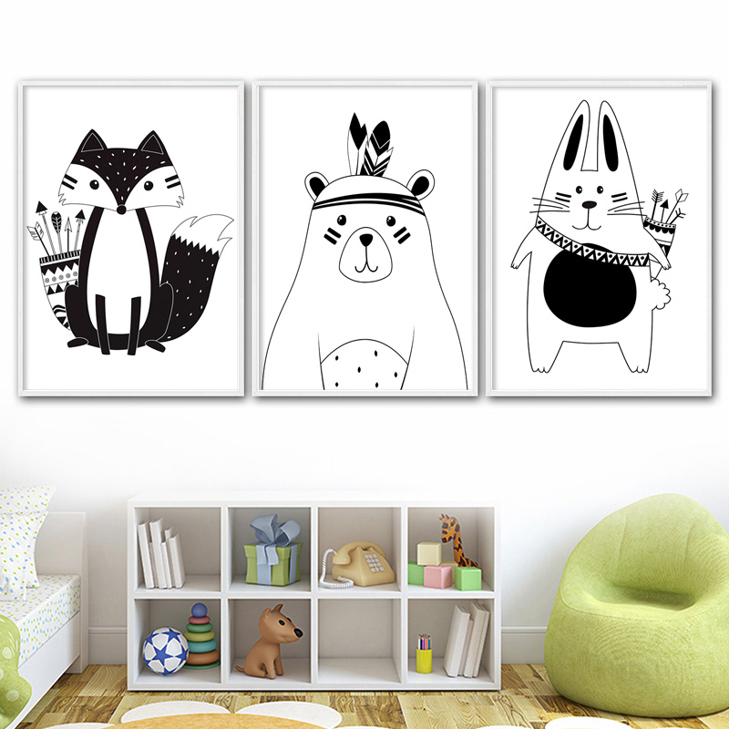 Black White Cartoon Bear Rabbi - Baby Nursery Name Wall Art 评论和价格