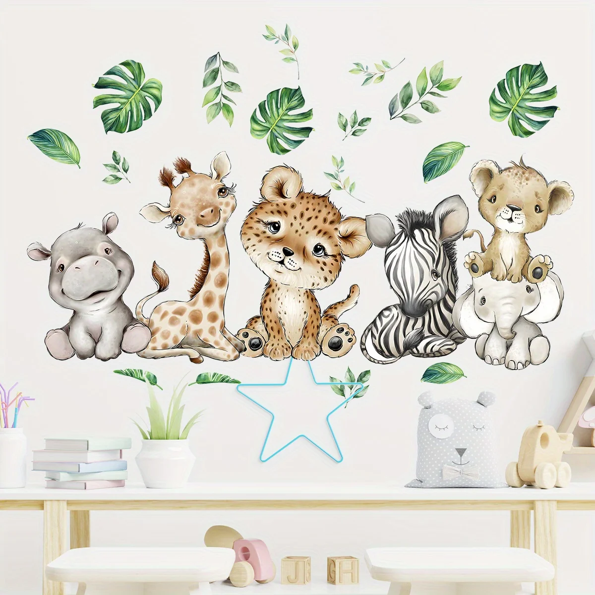 1PC Cartoon Cute Hippo Tiger E - Wall Decal Nursery 评论和价格