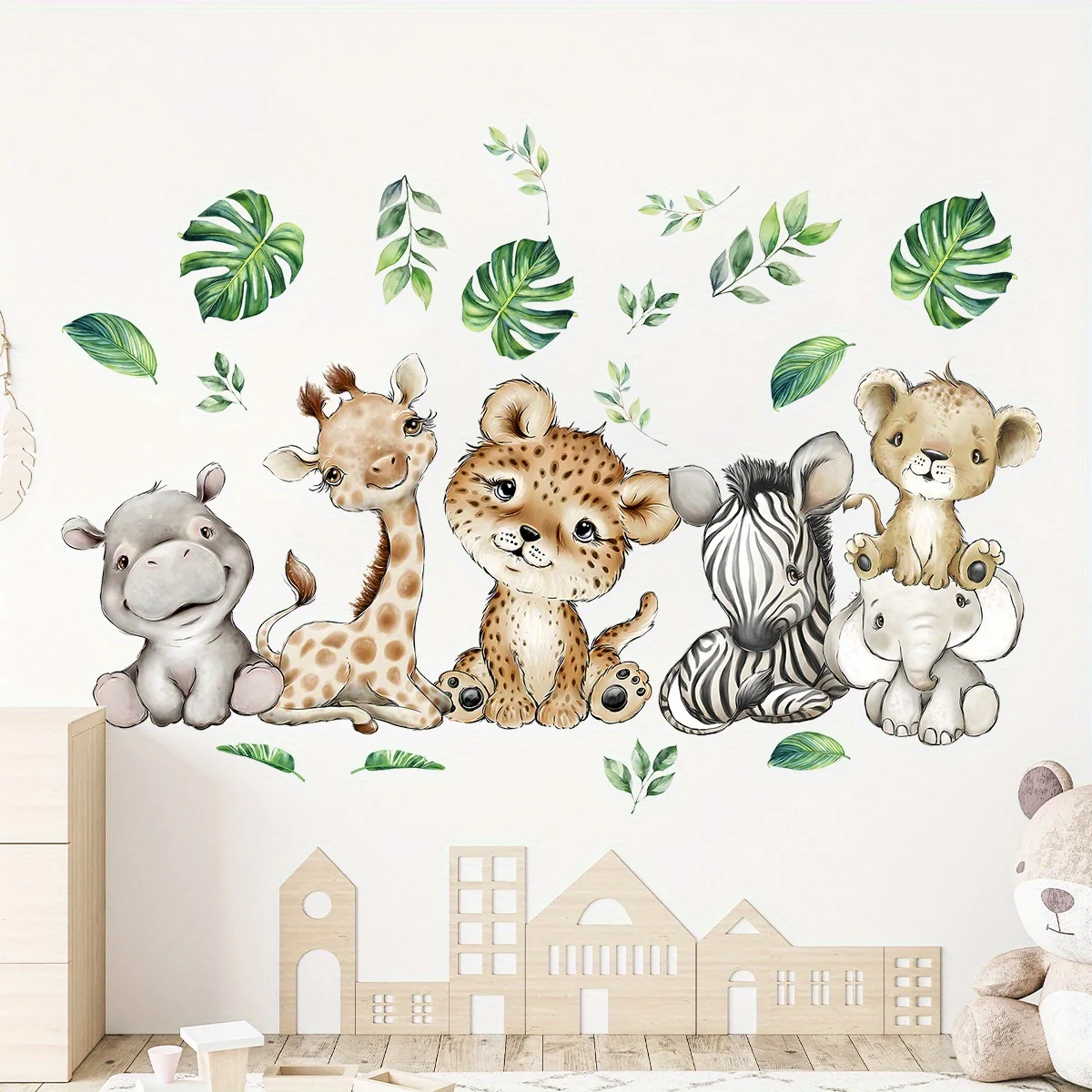 1PC Cartoon Cute Hippo Tiger E - Wall Decal Nursery 评论和价格