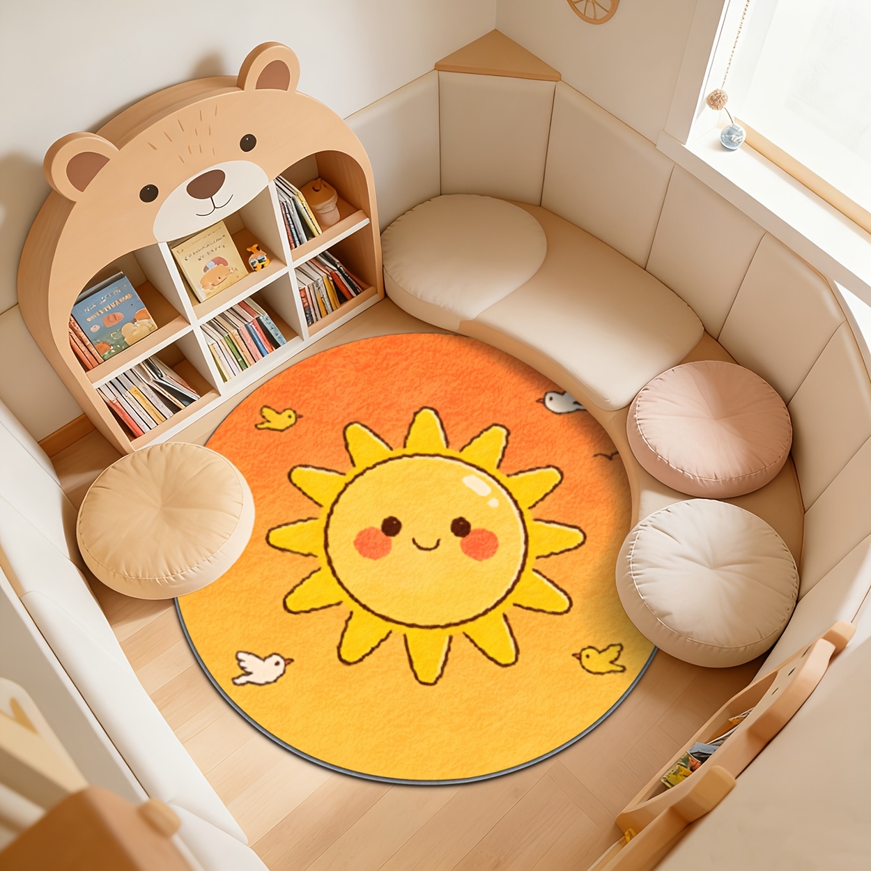 Kids Round Sun Rug Yellow Play - Baby Nursery Carpet 评论和价格