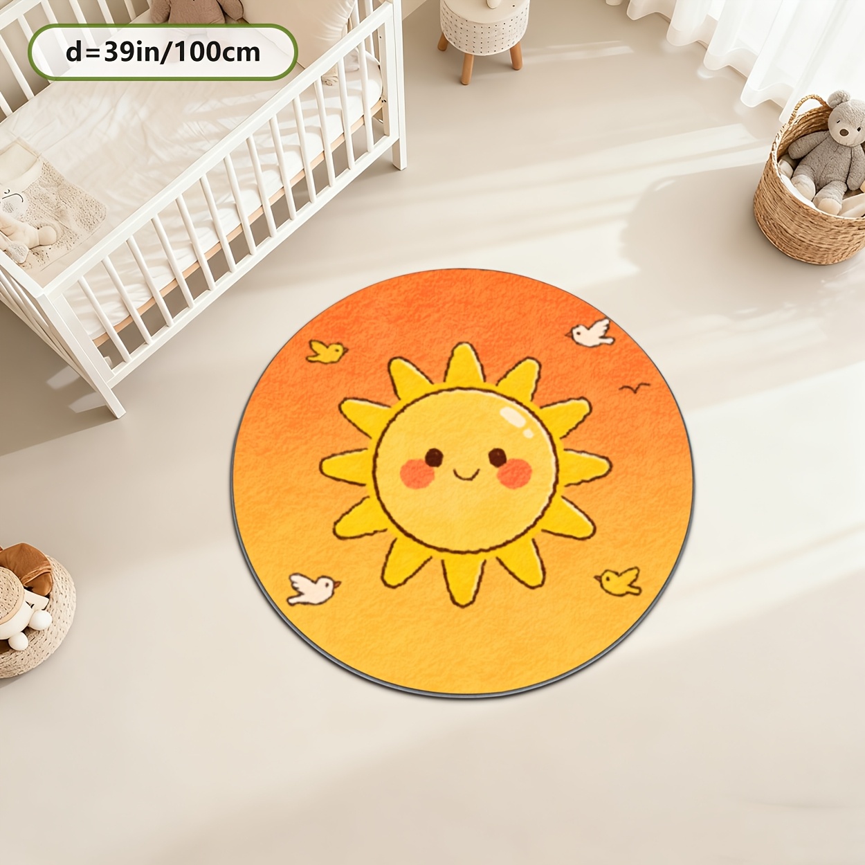 Kids Round Sun Rug Yellow Play - Baby Nursery Carpet 评论和价格