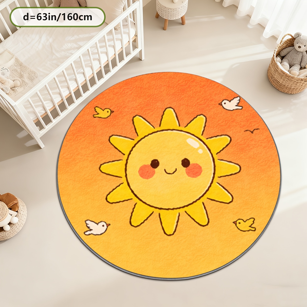 Kids Round Sun Rug Yellow Play - Baby Nursery Carpet 评论和价格