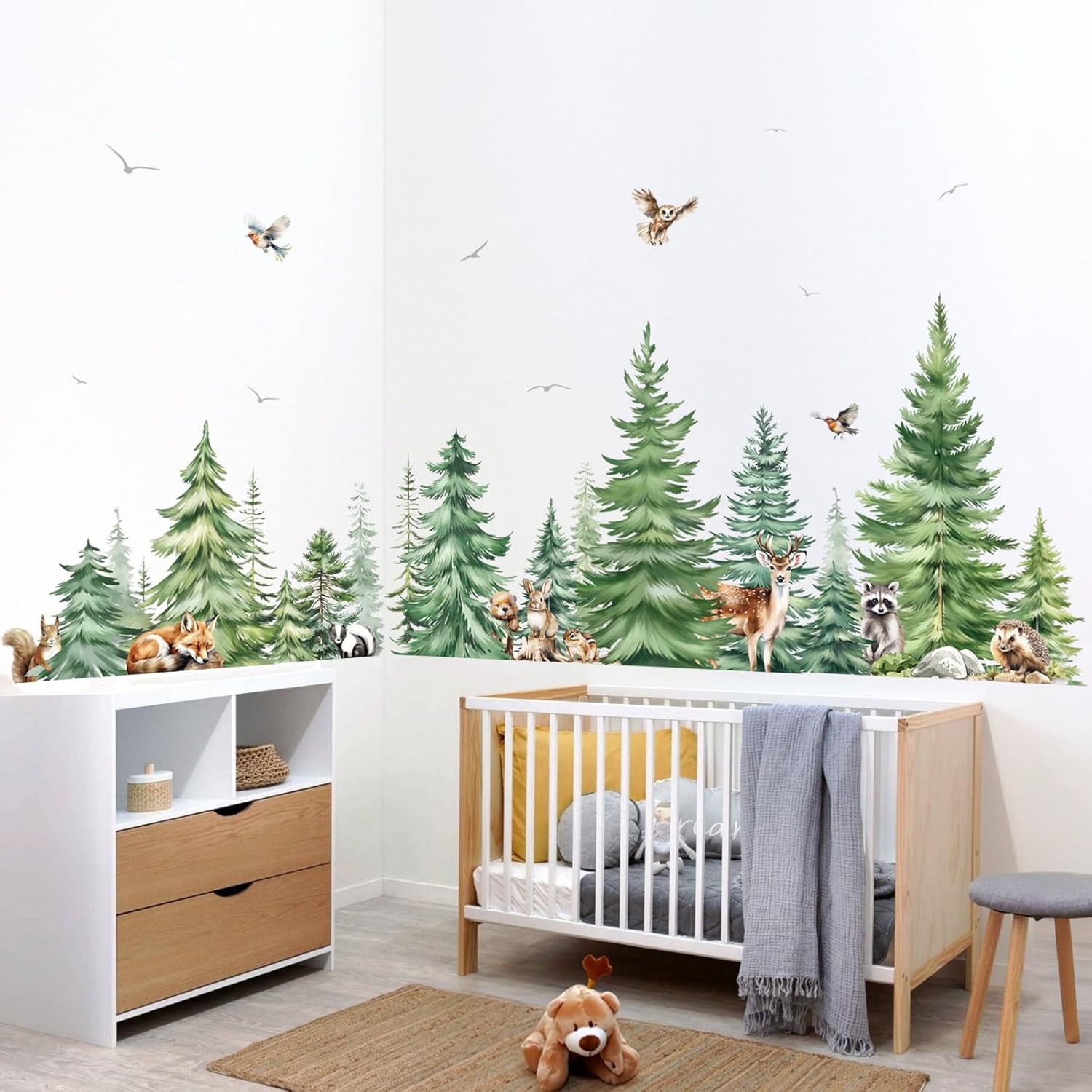 Large Watercolor Pine Tree Ani - Baby Nursery Plants 评论和价格