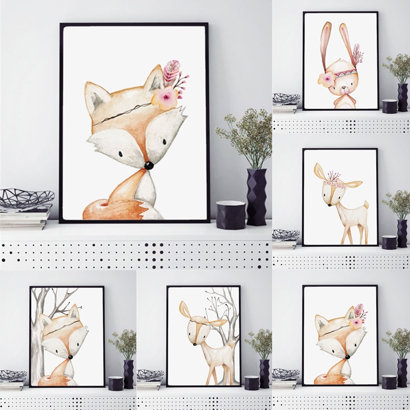Cartoon Rabbit Poster Fox Deer - Baby Nursery Mirror 评论和价格