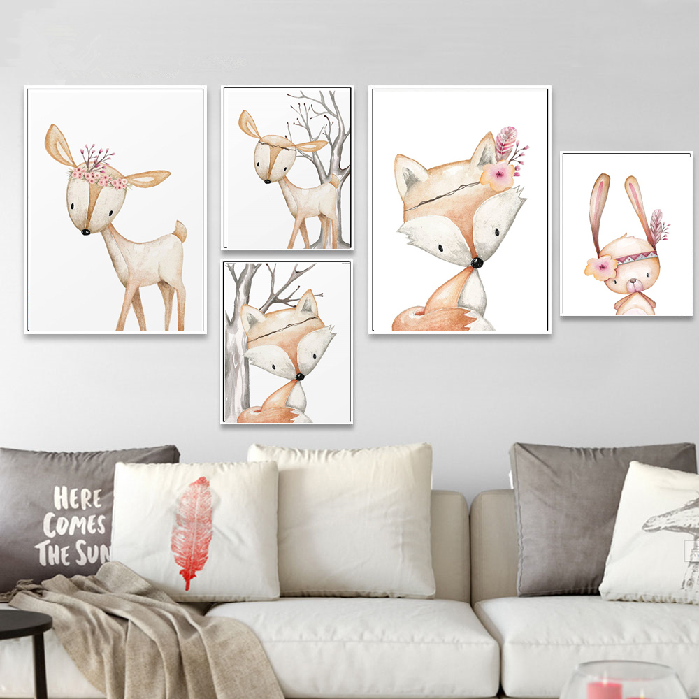 Cartoon Rabbit Poster Fox Deer - Baby Nursery Mirror 评论和价格