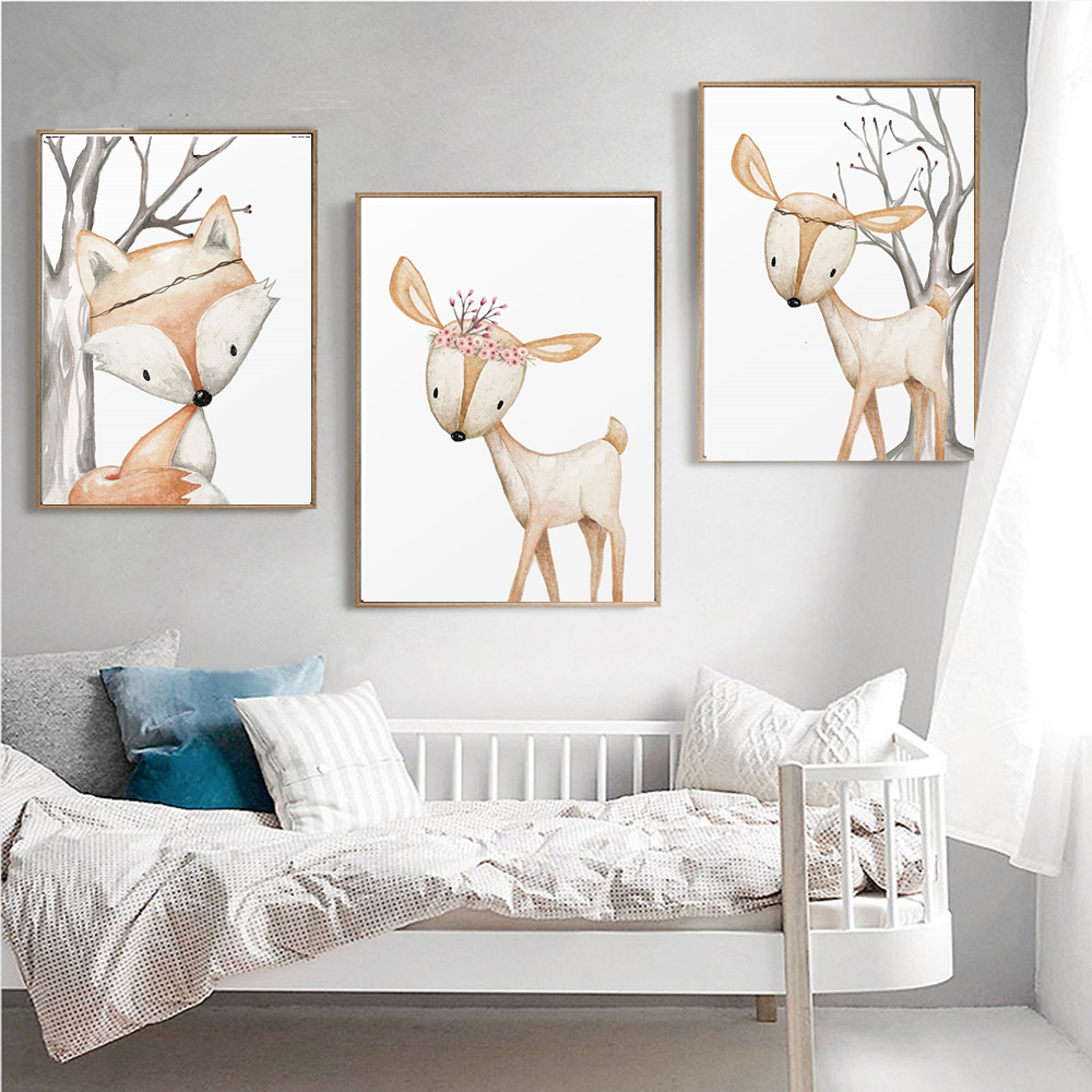 Cartoon Rabbit Poster Fox Deer - Baby Nursery Mirror 评论和价格