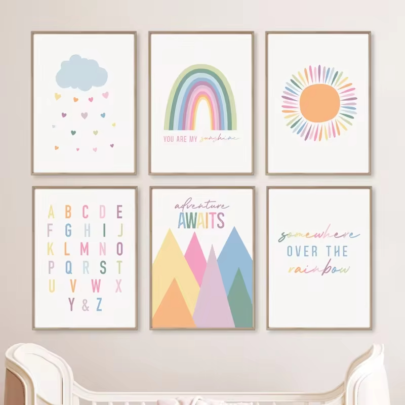 Boho ABC Rainbow Sun Clouds Ad - Baby Nursery Mirror 评论和价格