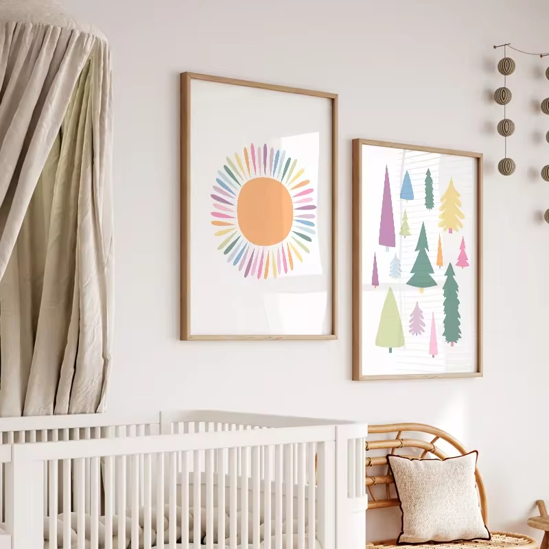 Boho ABC Rainbow Sun Clouds Ad - Baby Nursery Mirror 评论和价格
