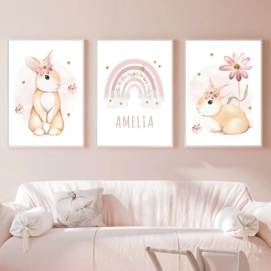 Cute Watercolor Rabbit Rainbow - Baby Nursery Mirror 评论和价格