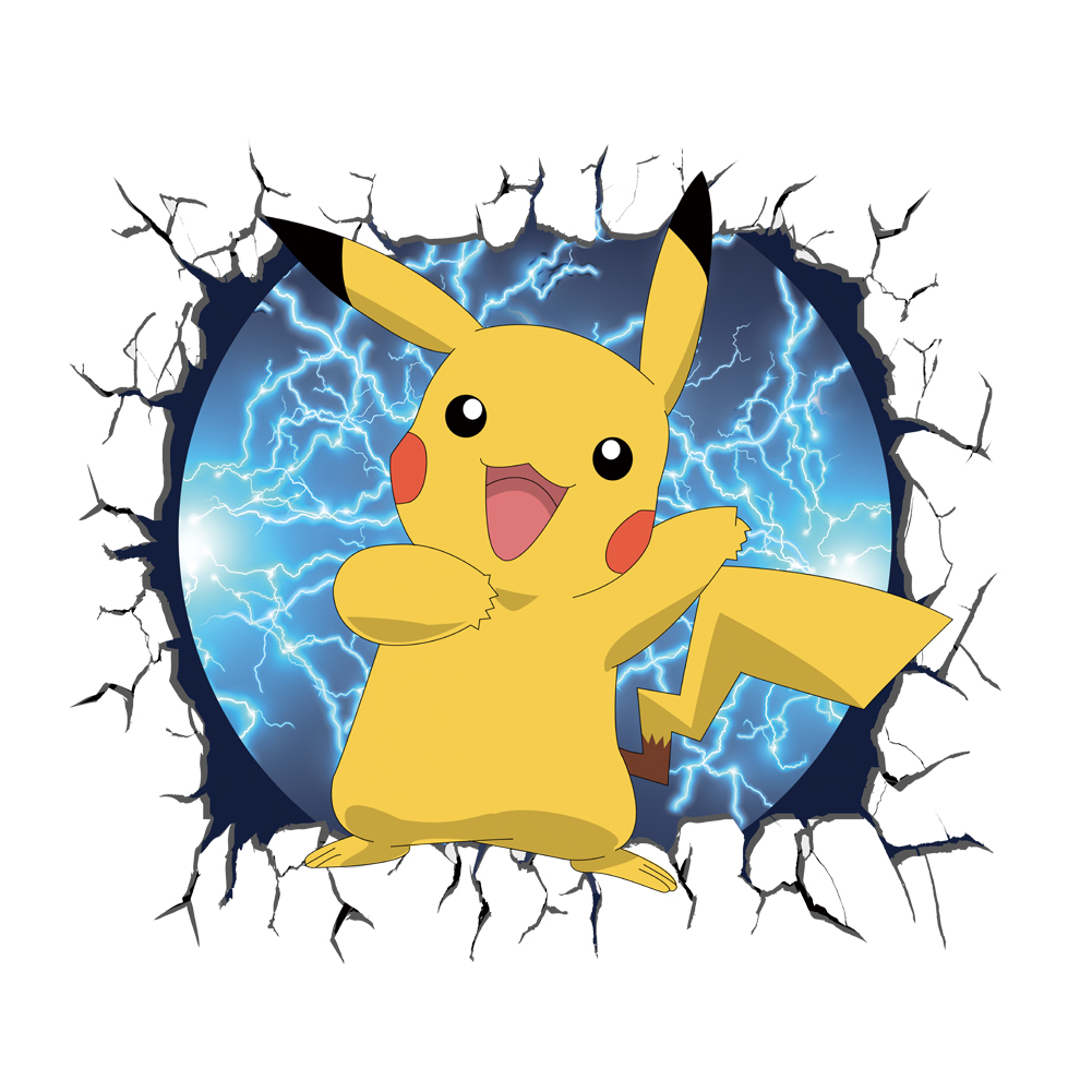 3D Broken Wall Cartoon Pikachu - Baby Nursery Vinyl 评论和价格