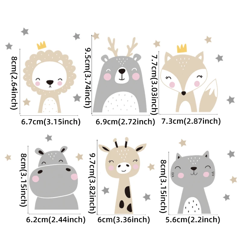 6 pcs boho-style cheerful anim - Wall Decal Nursery 评论和价格