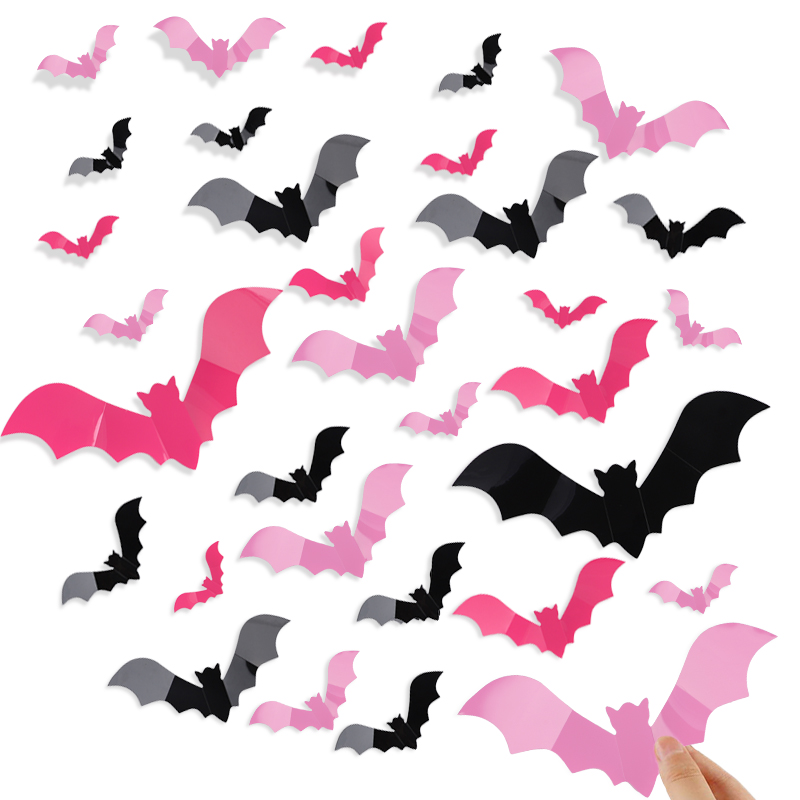 24/48Pcs Halloween Pink Bats W - Baby Nursery Vinyl 评论和价格