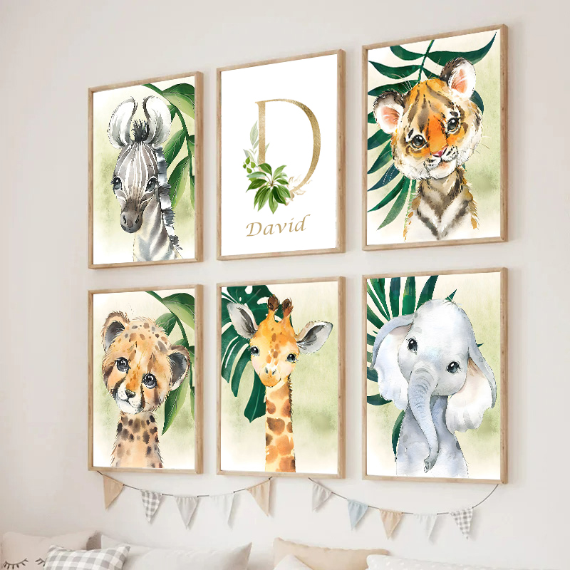 Gold Kids Name Poster Jungle A - Baby Nursery Name Wall Art 评论和价格