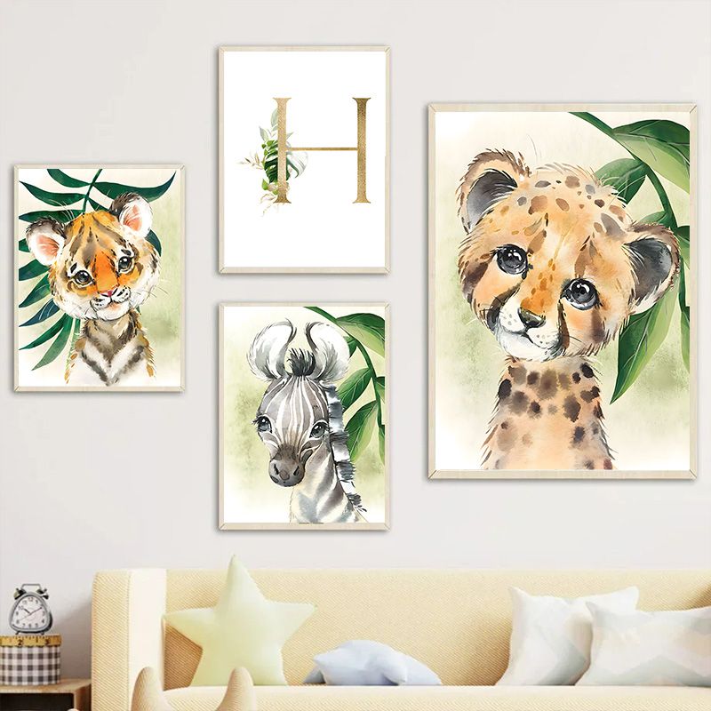Gold Kids Name Poster Jungle A - Baby Nursery Name Wall Art 评论和价格