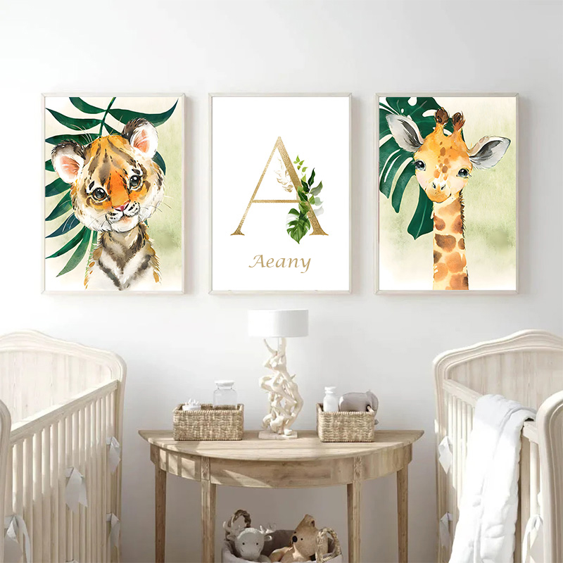 Gold Kids Name Poster Jungle A - Baby Nursery Name Wall Art 评论和价格