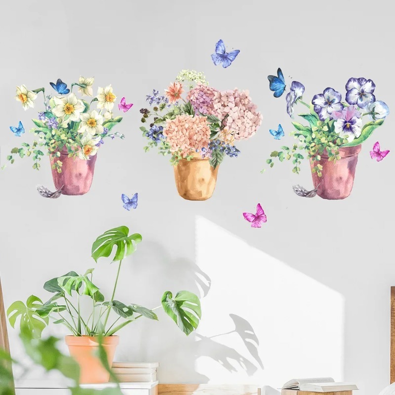 Pastel Hydrangea Pansy Wall De - Wall Decal Nursery 评论和价格
