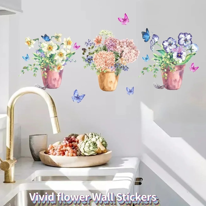 Pastel Hydrangea Pansy Wall De - Wall Decal Nursery 评论和价格