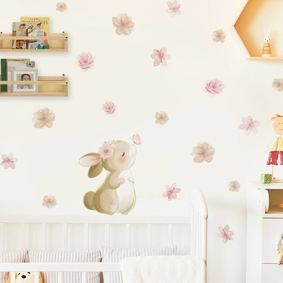 Boho Style Floral Rabbit Butte - Wall Decal Nursery 评论和价格
