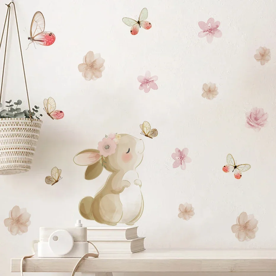 Boho Style Floral Rabbit Butte - Wall Decal Nursery 评论和价格