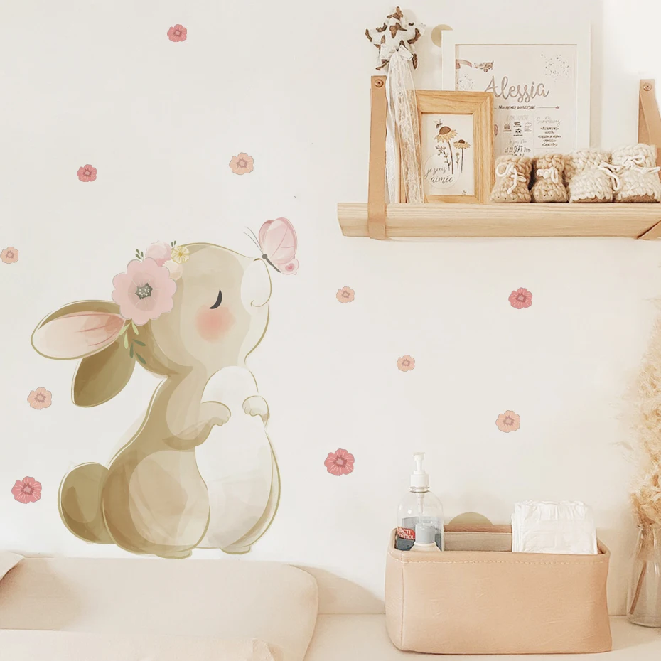 Boho Style Floral Rabbit Butte - Wall Decal Nursery 评论和价格