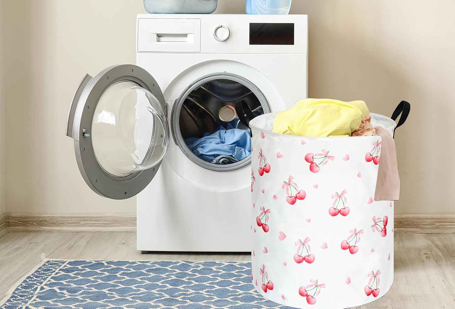 Cherry Print Round Laundry Ham - Laundry Hamper Nursery 评论和价格