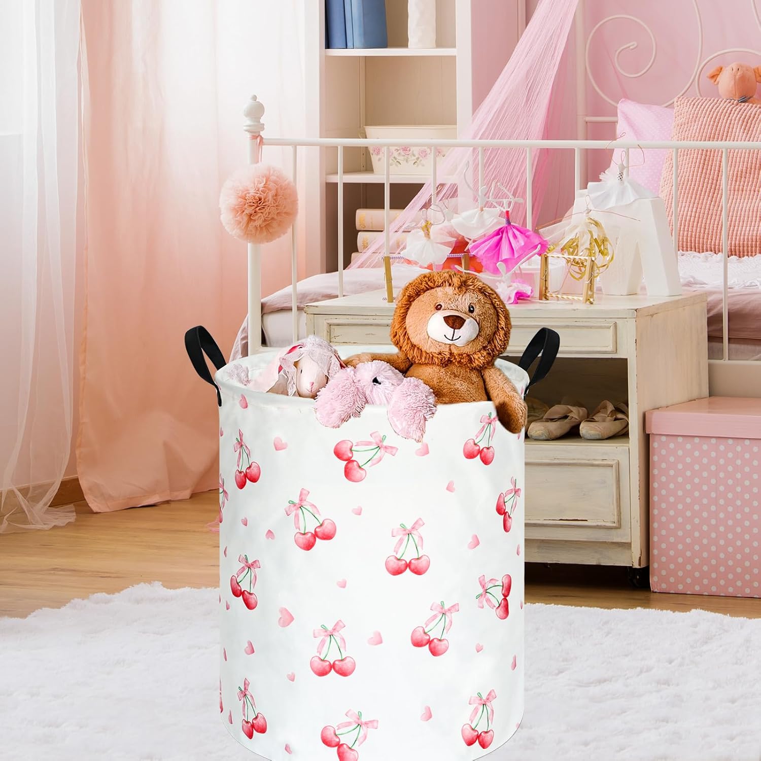 Cherry Print Round Laundry Ham - Laundry Hamper Nursery 评论和价格