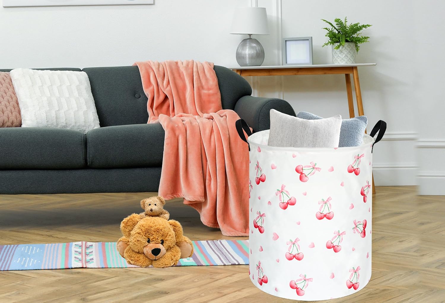 Cherry Print Round Laundry Ham - Laundry Hamper Nursery 评论和价格