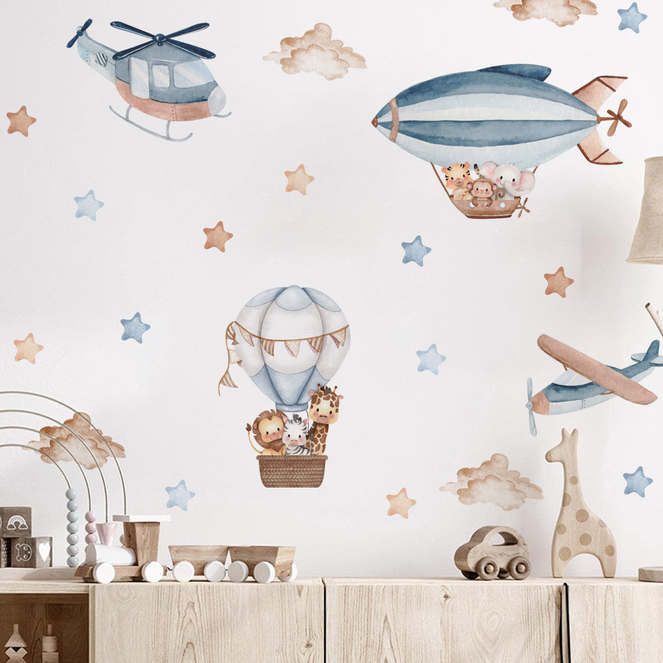 Watercolor Animals Hot Air Bal - Baby Nursery Vinyl 评论和价格