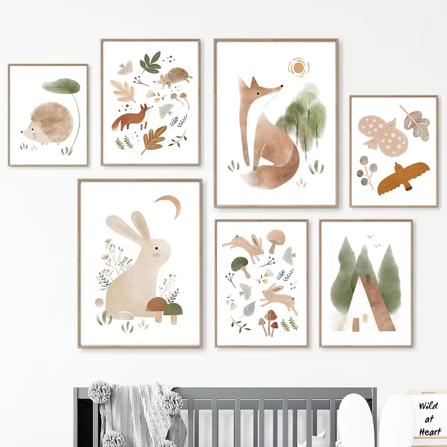 Boho Rabbit Fox Hedgehog Bird  - Baby Nursery Mirror 评论和价格