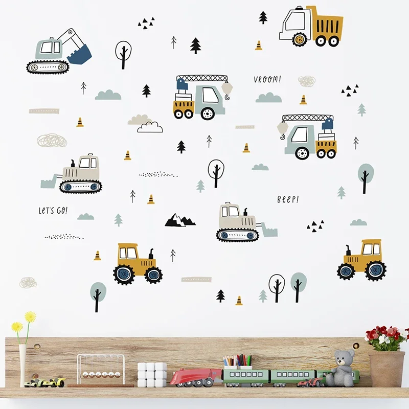 Hand Drawn Cute Cars Cargo Tru - Baby Nursery Vinyl 评论和价格