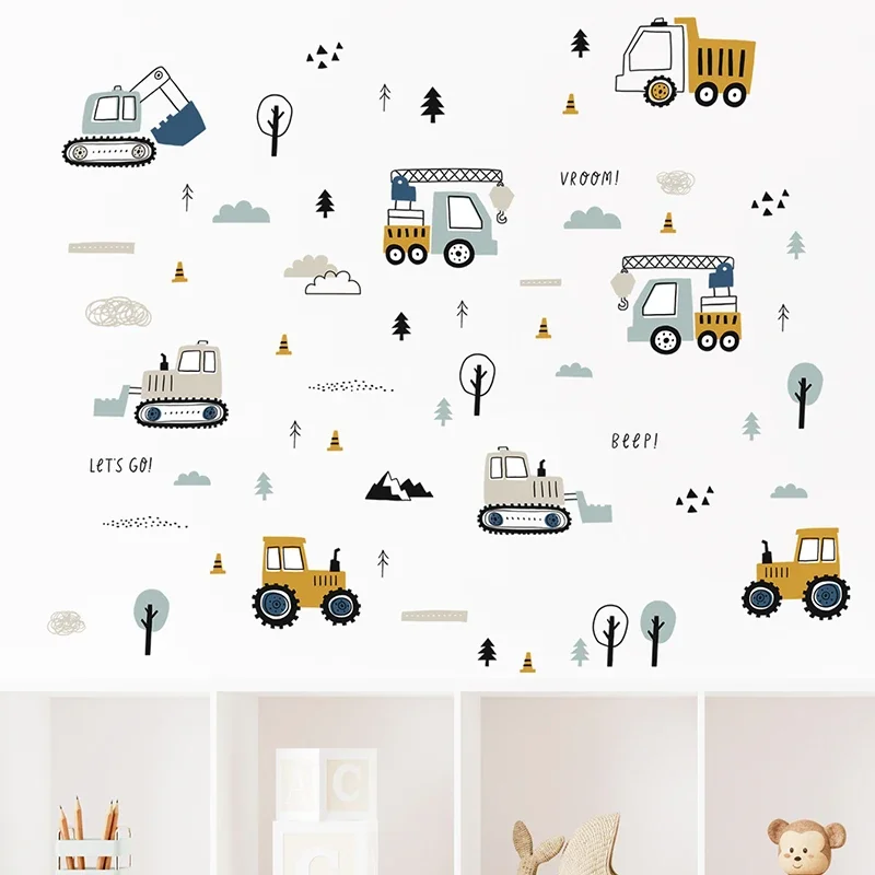 Hand Drawn Cute Cars Cargo Tru - Baby Nursery Vinyl 评论和价格